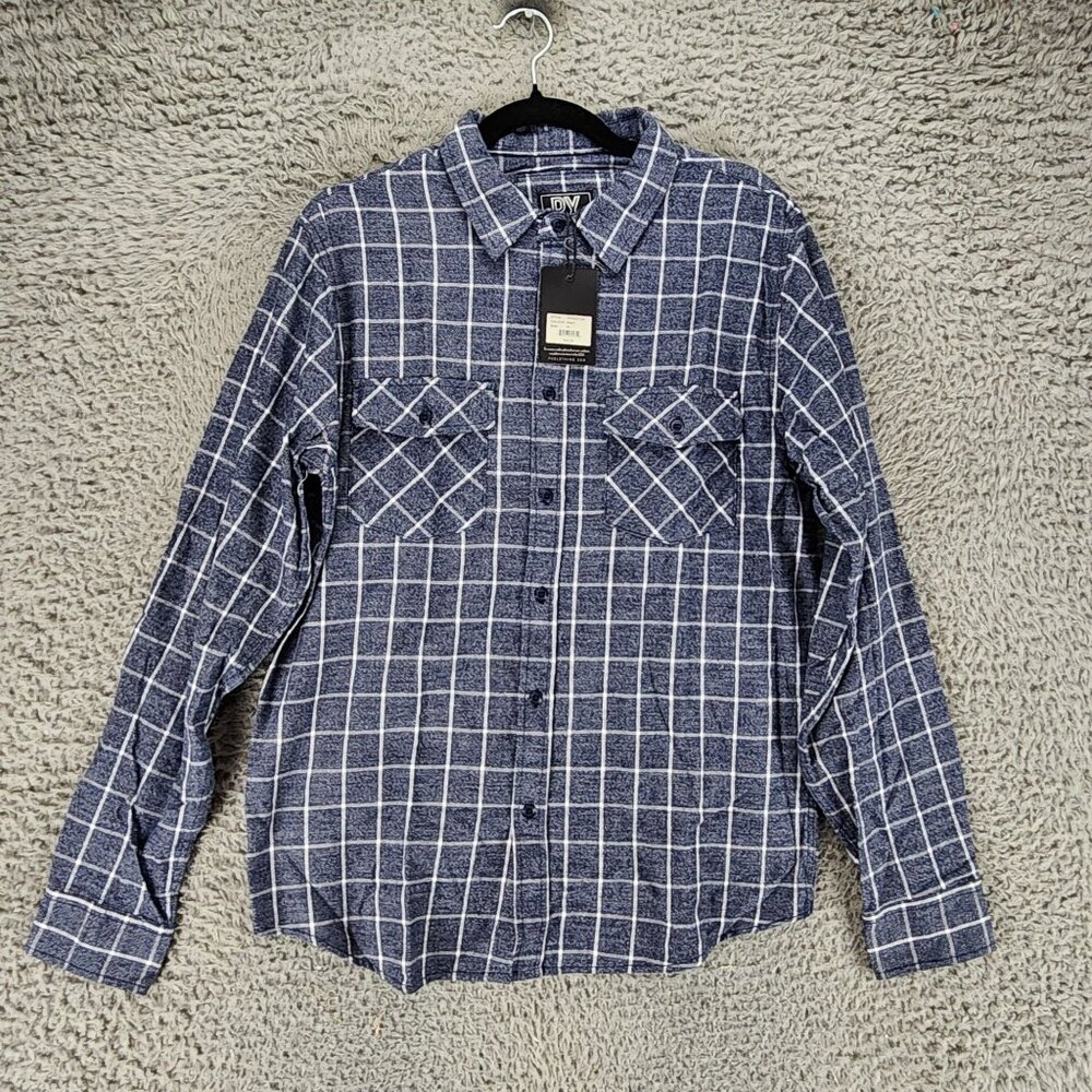 PX Shirt Mens Medium Blue Plaid Flannel Long Sleeve Button Up *NWT*